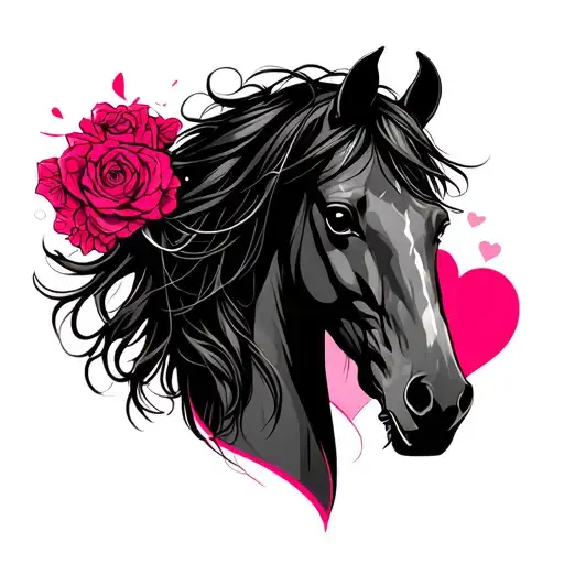Girl Line Art Roze Horse Heart