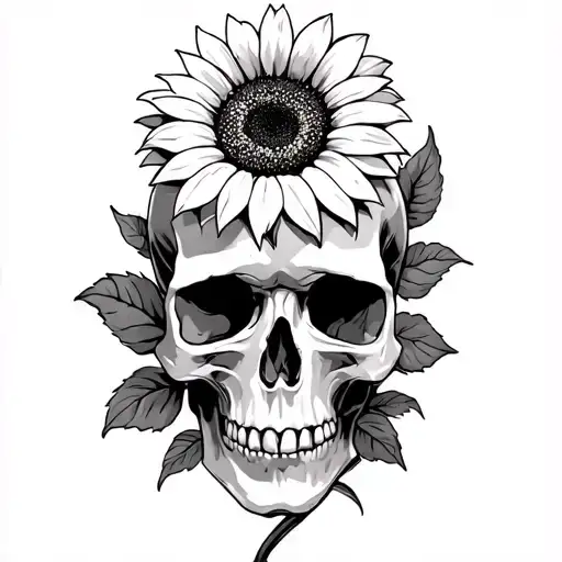 Skull With Sunflower Intertwined Within