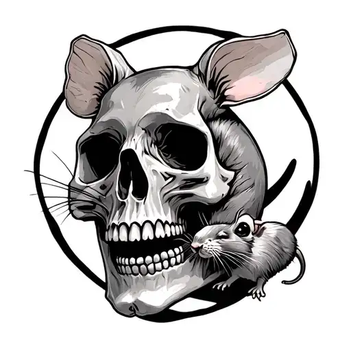 A Skull With A Rat And A Small Rat
