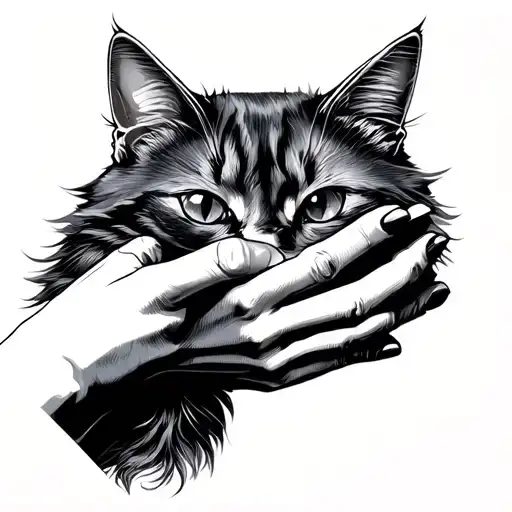 Cat Paw And Woman Hand Holding Each Other