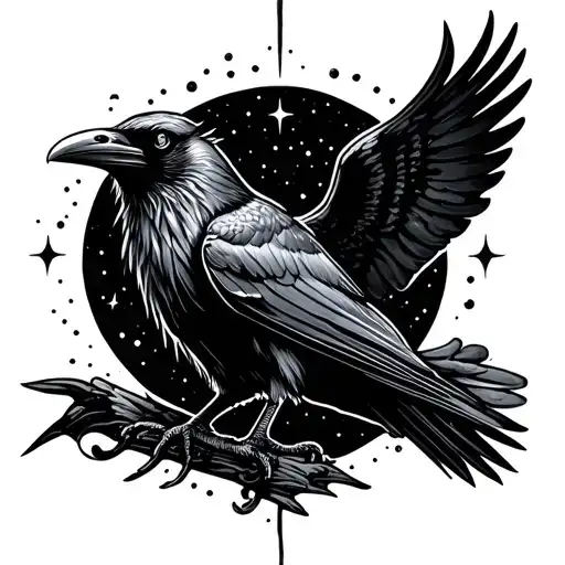 Raven With A Starry Night Behind It