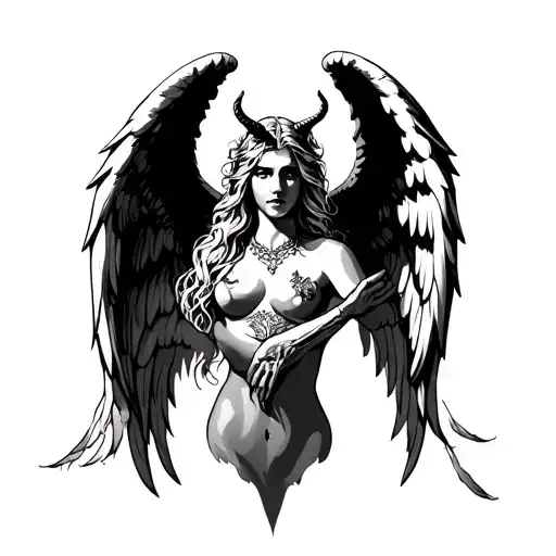 Angel With Devil On Back Tattoo Design