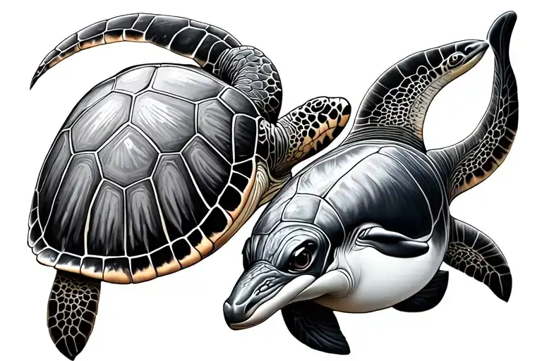 Sea Turtle And Dolphin