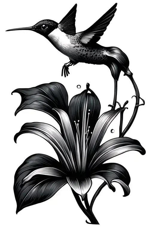 Lily Flower With Humming Bird