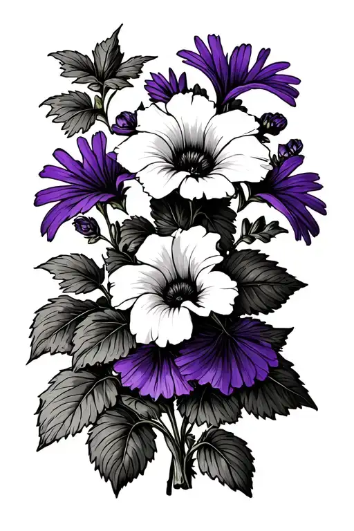 Purple And White Morning Glory And Aster Vine