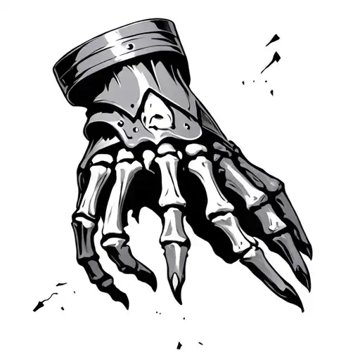 Armor Gauntlet Broken With Skeleton Hand Under