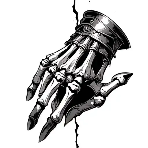 Armor Gauntlet Broken In Half With Skeleton Hand Under