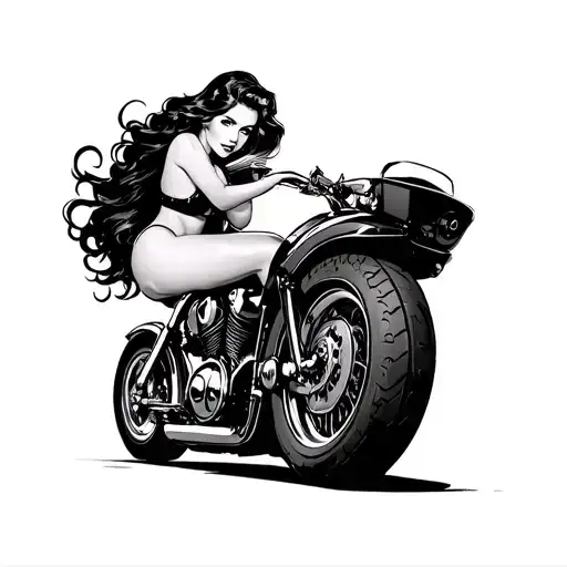 Simple Pin Up Girl On Motorcycle Tire Black And Grey