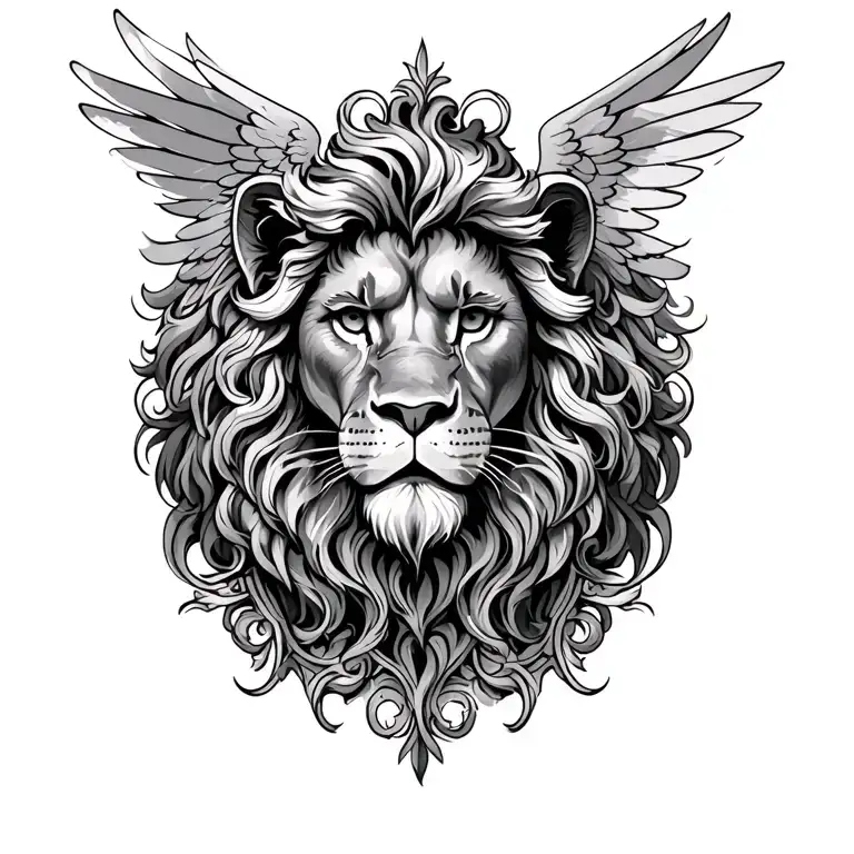 Lion Shoulder Piece With Male Angel And Filigree Lines