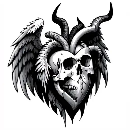Heart Por Wings And Devil Skull