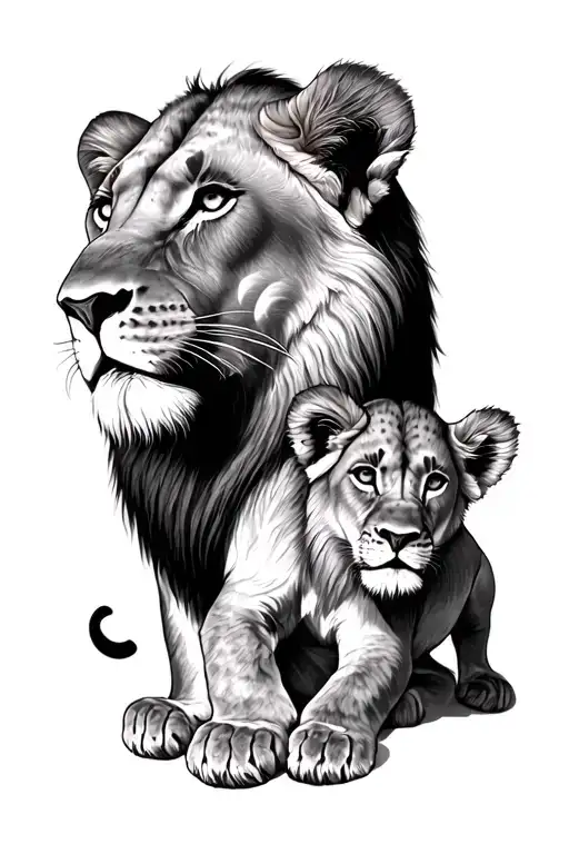 Lioness And Lion Cub