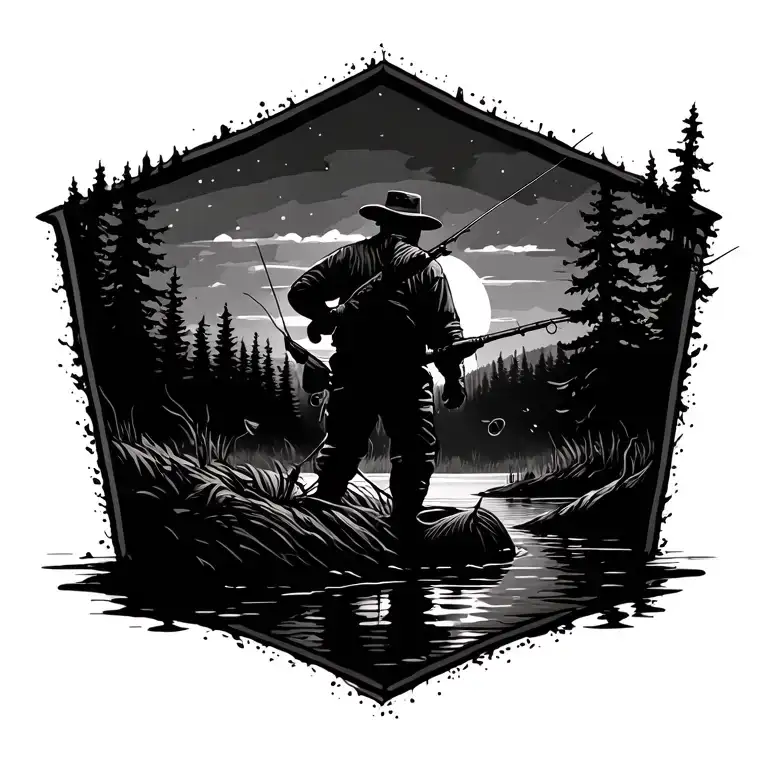 Hunting And Fishing Scene