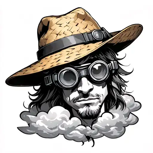 Luffys Straw Hat With His Gear Five Goggles And Omega Cloud