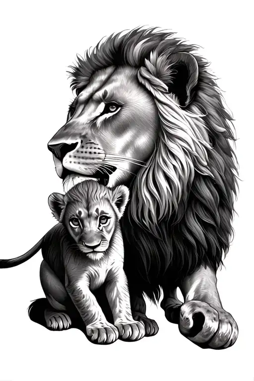 Lioness And Lion Cub