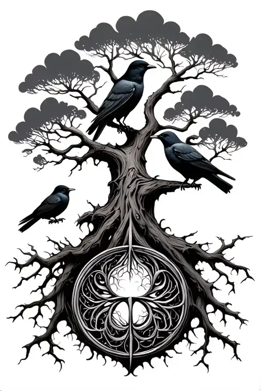 Dead Tree Of Life Tattoo With Crows