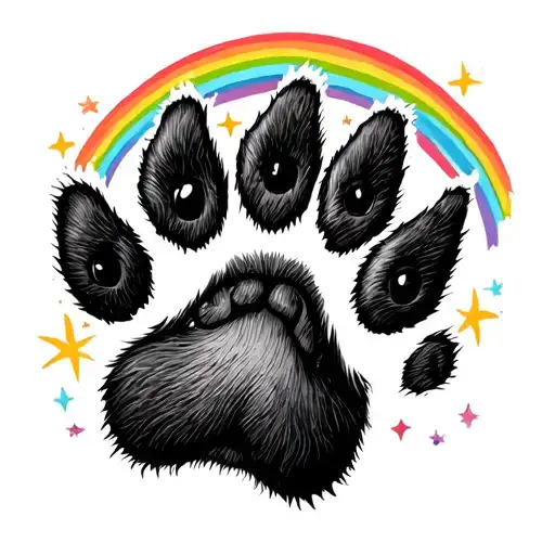 Cute Dog's Paw With Rainbow Above