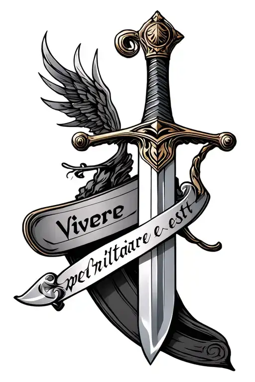 Half Sword And Next To It An Upright Inscription Vivere Militare Est