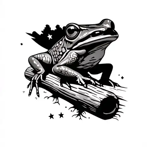 Frog Laying On A Log Looking At The Mokn And Stars