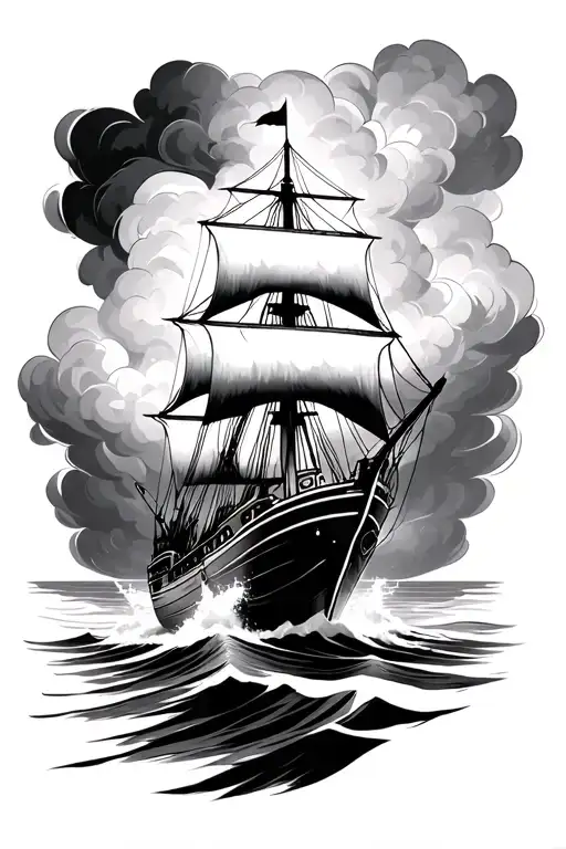 Ship Sailing Through Stormy