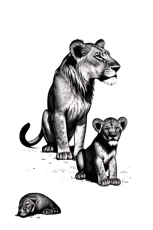 Lioness 2 Lion Cubs