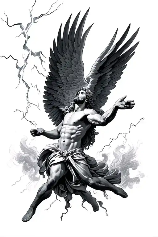 Icarus Falling With The Hands Of God And Lightning