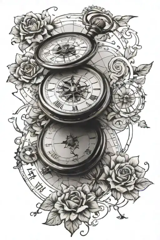 Pocket Watch Vintage Map Compass Floral