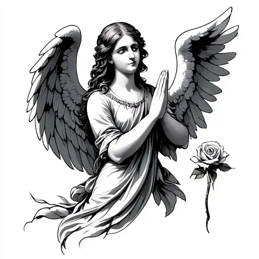 Female Angel Praying With A Rosery In Her Hand