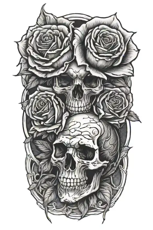3 Roses With A Skull Wrapped Tightly