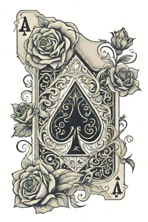Ace Of Spades Card Swirls Roses