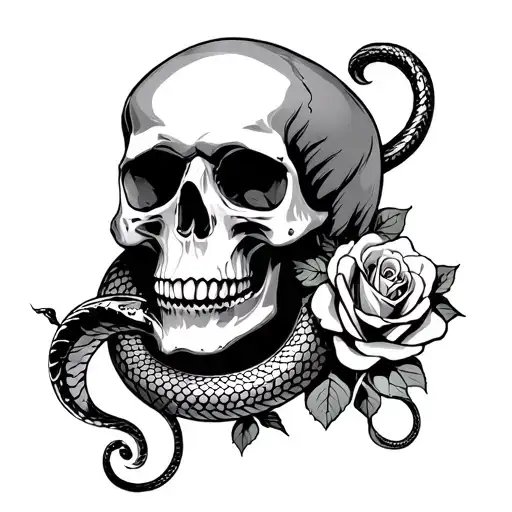 Skull With Snake And Roses