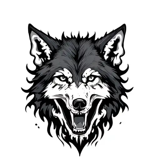 Wolf With Skulls And Flames