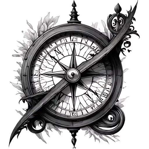 Staircase And Compass And Clock Between