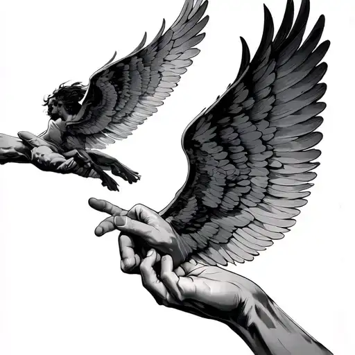 Two Hands Touching Icarus Falling