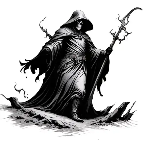 Grim Reaper Walking Over The Valley Of Death