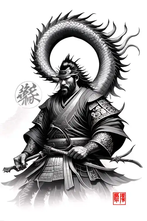 Japanese Ancient Samurai With A Japanese Dragon