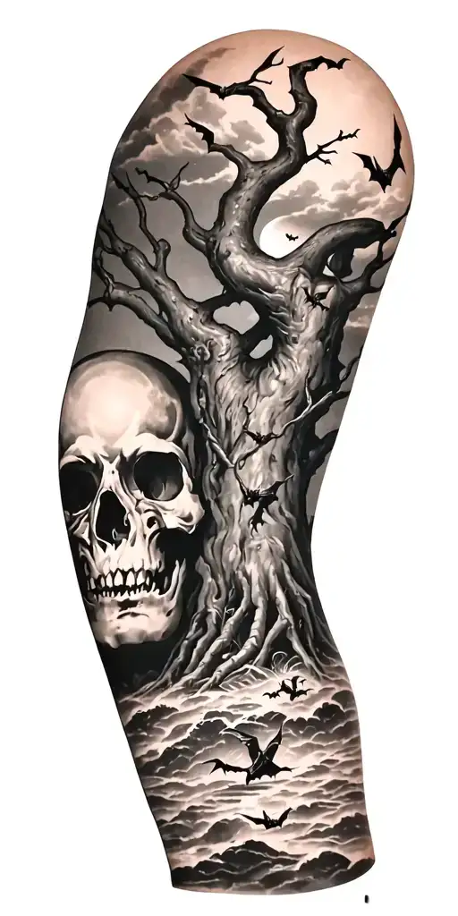 Quarter Sleeve Posion Tree With Bats And Moon