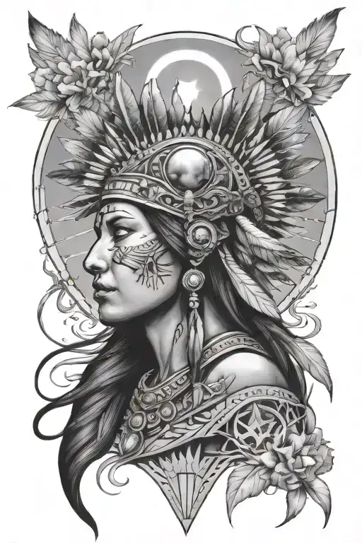 A Celestial Scene With A Powerful Native American Woman Leader As The Central Figure