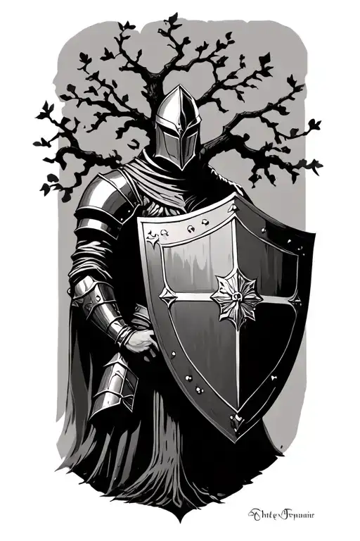 Knight Holding Shield And Tree