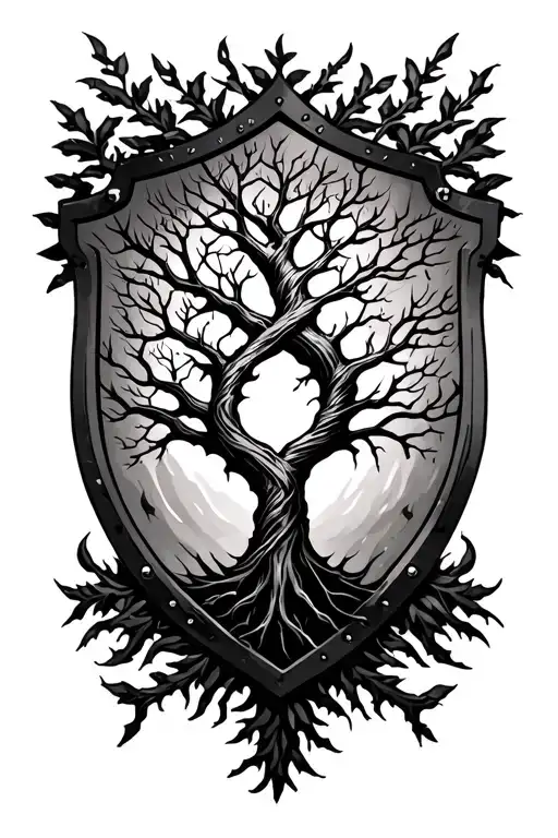 Shield And Tree Intertwined