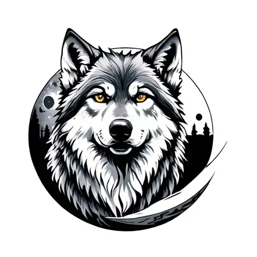 Wolf In Front Of Moon