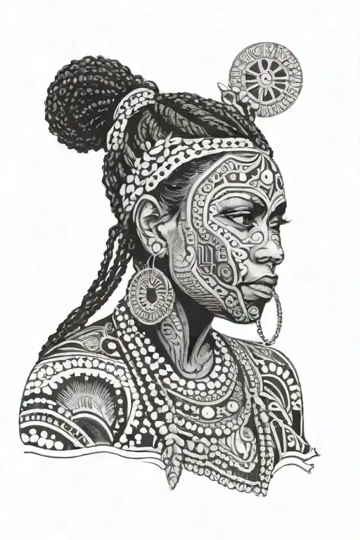 Portrait Of An Australian Aboriginal Woman With Intricate Patterns Inspired By Traditional Art