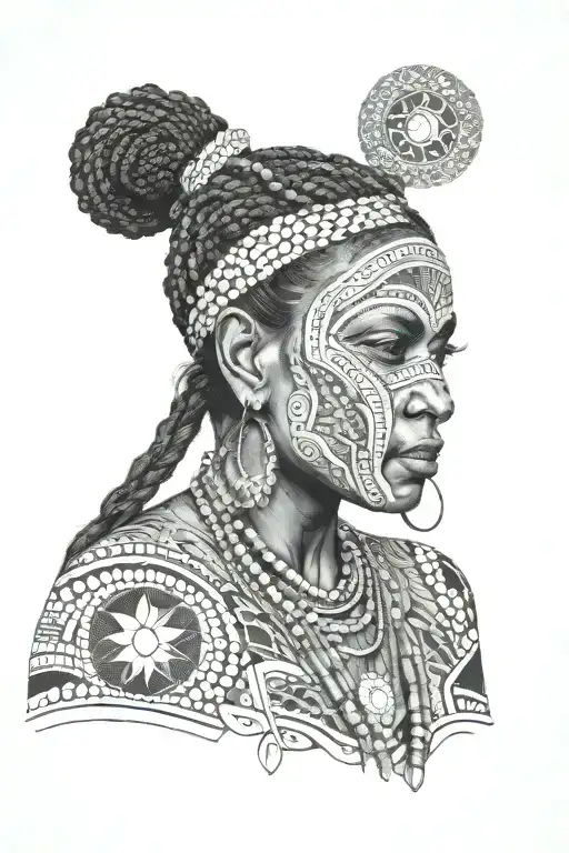Portrait Of An Australian Aboriginal Woman With Intricate Patterns Inspired By Traditional Art