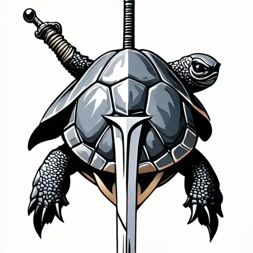 Minimalist Turtle Pierced By Sword Written '