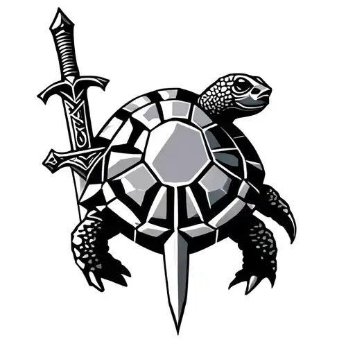 Geometric Turtle Pierced By Sword Written '