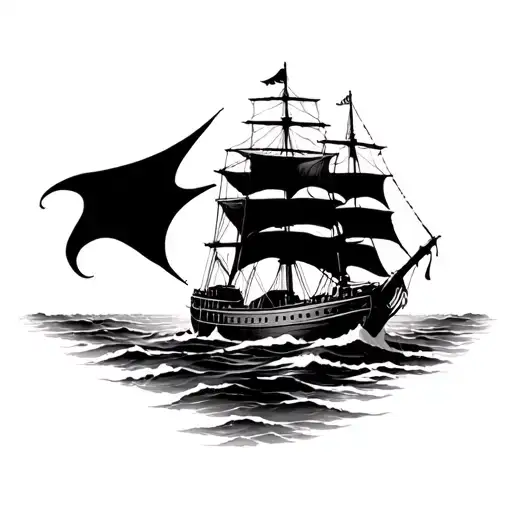 Old Ship Like The Black Pearl On The Sea