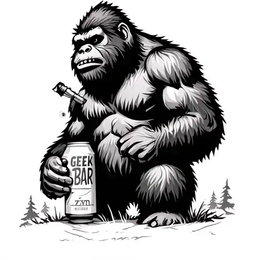 Bigfoot In The Woods Holding A Can Of Zyns And Smoking A Geek Bar Vape