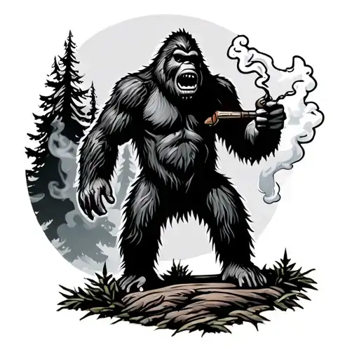Bigfoot In The Woods Smoking A Vape