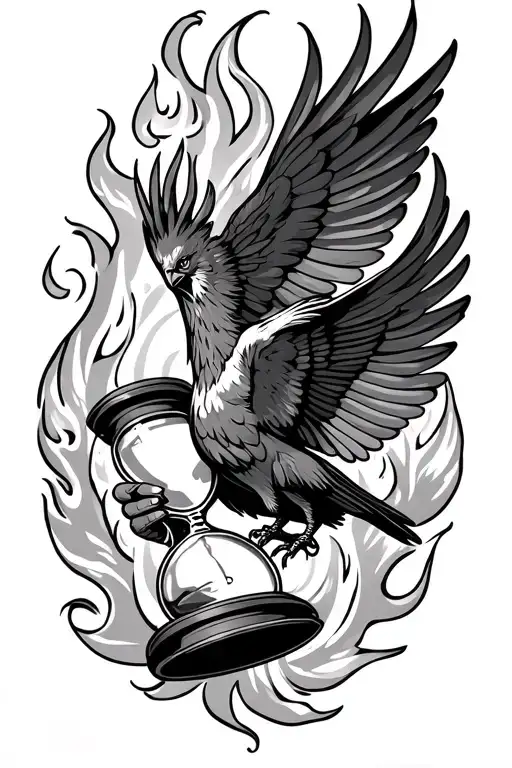 Flying Fire Bird Holding An Hour Glass