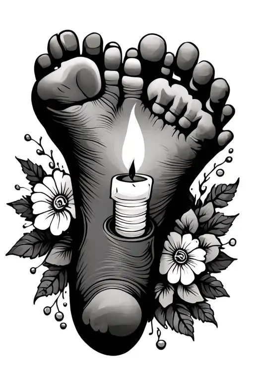 Baby Foot With Flower And Candle Burning Heart