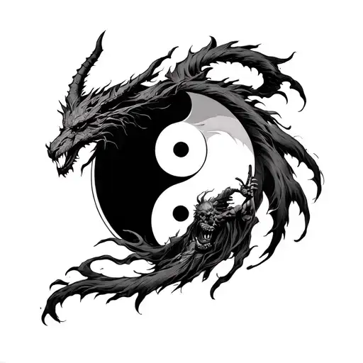 Yin Yang Symbol With Demon God Fighting